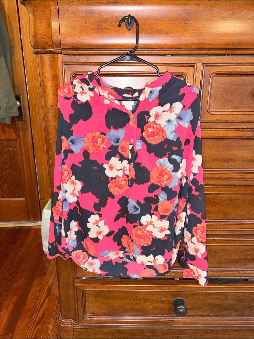 J.Crew Floral Popover Blouse Pink Blue Long Sleeve Size Medium